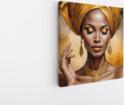 Saammp Canvas Schilderij - Afrikaanse Vrouw met Sierraden - abstract - 20x20 - Foto op canvas - Wanddecoratie - Muurdecoratie Woonkamer - Slaapkamer decoratie - Canvas Print