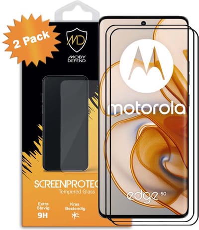 2-Pack MobyDefend Screenprotectors - Geschikt voor Motorola Edge 50 - Screensaver Met Zwarte Randen - Gehard Glas