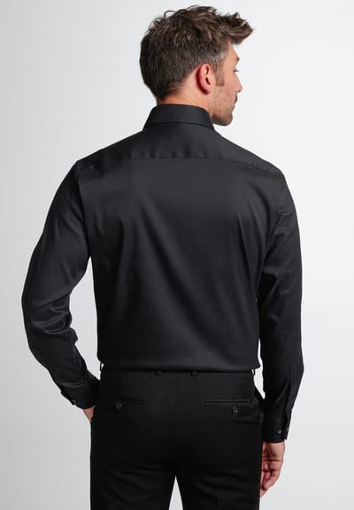ETERNA modern fit overhemd - superstretch lyocell heren overhemd - zwart - Strijkvriendelijk - Boordmaat: 39 (EU maat: M)