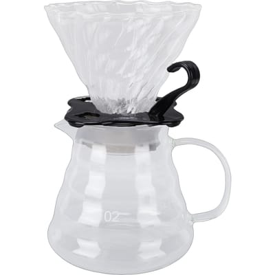 Set Cafetière Filtre à Main 600ml Service à Café avec Dripper à Café en Verre Filtres en Papier pour gray