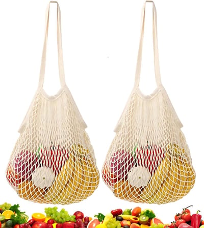 Shopping net 35 x 36 cm - 100% katoen - wasbaar en vouwbaar - ideaal voor fruit en groenten - ShopVlot