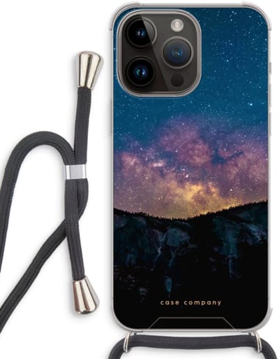 Case Company® - Hoesje met koord geschikt voor iPhone 14 Pro Max hoesje met Koord - Travel to space - Telefoonhoesje met Zwart Koord - Bescherming aan alle Kanten en Over de Schermrand