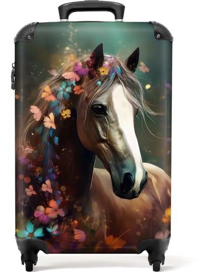NoBoringSuitcases.com - Kinderkoffer - Dieren - Paard - Natuur - Vlinder - Bloemen - Past binnen 55x40x20 cm en 55x35x25 cm - Handbagage - Trolley op wieltjes - Reiskoffer met wielen - Rolkoffer - Kindertrolley meisje - Koffer kinderen