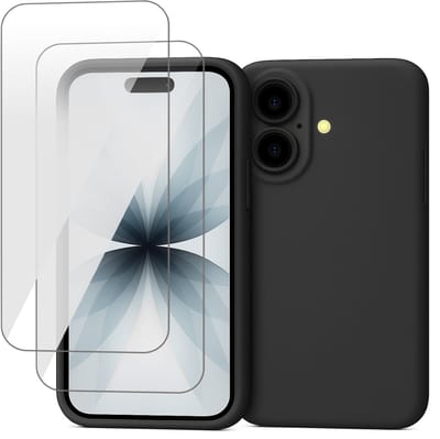 Hoesje geschikt voor iPhone 17 - 2x Screenprotector Glas - Mat Back Case Zwart