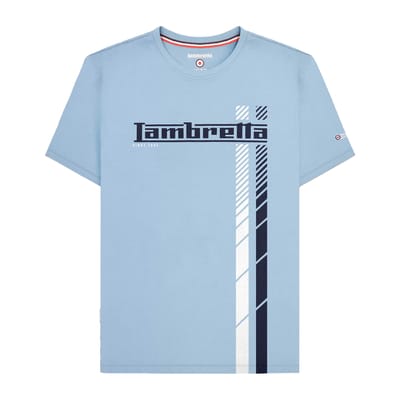 Lambretta Heren SS25 Racing Stripe Big & Tall T-Shirt (Hemelsblauw)