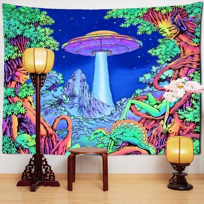 Tapisserie murale abstraite à motif de méduses sous-marines, art fantastique psychédélique, art botanique, décoration de chambre 95x70cm blue