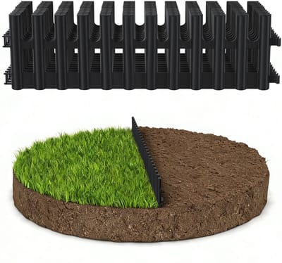 12-delig flexibel boordrand set - 5,2 meter - 43x13 cm kunststof borderrand - imitatie sierrand / grasrand - antraciet - incl. 24 grondpinnen (20 cm)