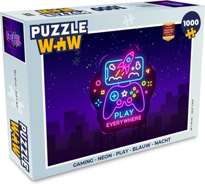 Puzzel Gaming - Neon - Play - Blauw - Nacht - Controller - Legpuzzel - Puzzel 1000 stukjes volwassenen