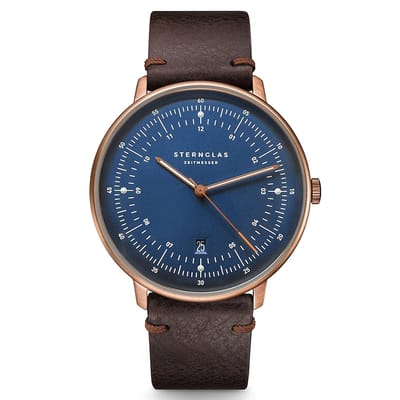 Sternglas S01-HH27-VI17 Heren Horloge - Saffierglas - Staal/Leer - Brons/Bruin - Ø 42 mm - Quartz - Gesp - 5 ATM (douchen)