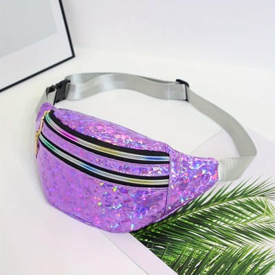 Heuptas Dames Laser Holografische Pailletten Borsttas Schoudertas Crossbody Tas Dames Veelzijdige Tas Trendy Buiten Sport Mode Mobiele Telefoon Tas purple