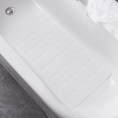 Opvouwbare Antislip Siliconen Badmat voor Getextureerde Badkuipen - Douchemat zonder Zuignappen (Wit, 28 x 14 Inch)