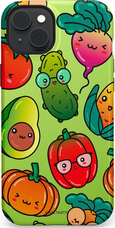 Casetastic Hoesje Geschikt voor Apple iPhone 15 Plus Magsafe - Stijlvolle Beschermende Duo-layer Case - Cartoon Groente Mix