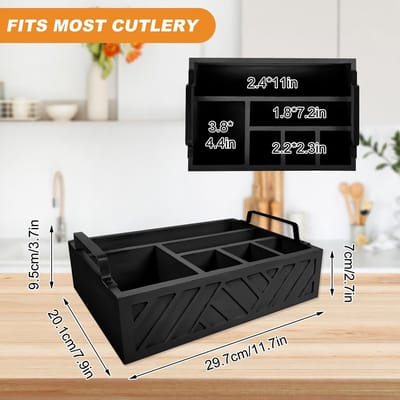 Dailygoods- Bestekhouder Houten - 6 Vakken - Keukengerei Organizer - Draagbaar - Elegant - Afmetingen 29,7 x 20,1 x 9,5 cm - Keukenorganizer