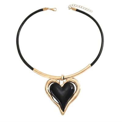 Zwart-goudkleurige choker ketting met hartvormige hanger – ketting voor dames – modern design – statement ketting