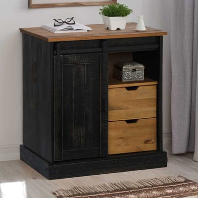 vidaXL - Dressoir - HALDEN - schuifdeur - zwart - 80x40x80 - cm - massief - hout - grijs