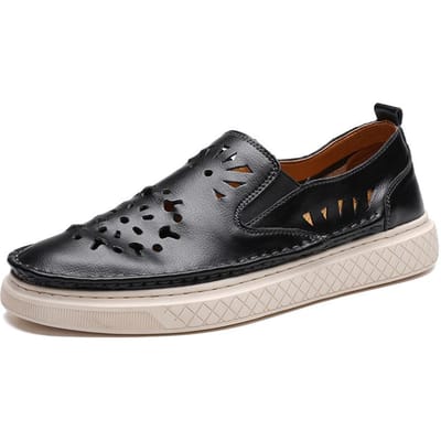 Zomersandalen Echt Leer Uitgesneden Loafers Instappers Brits Ademende Loafers Casual Schoenen 44 gray