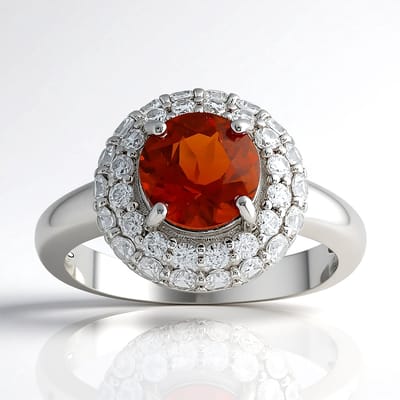 Cavill - Zilveren Ring - 925 Sterling Zilver Gerhodineerd - 1,216 ct Madeira Citrien Rond - 34 Zirkonen 0,85 ct - Prong Zetting - Tijdloze Damesring