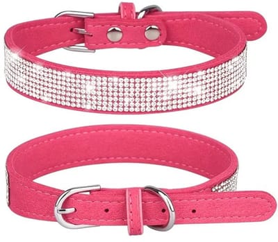 Honden halsband Roze - Halsband Honden met Glitter en Strass - Roze Maat XL - Luxe Honden Halsband - Petshop Seven®