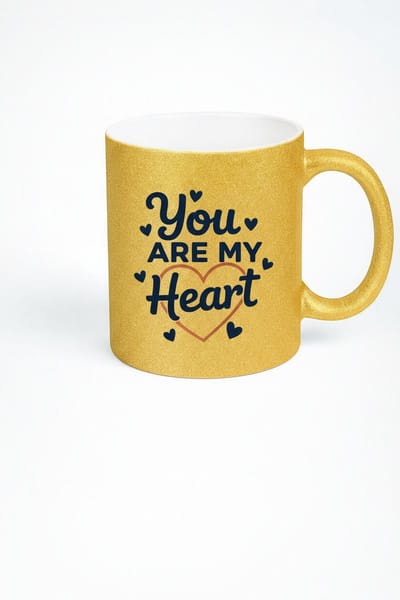 Luxe Gouden Glitter Mok 'You Are My Heart' - Perfect Valentijnscadeau