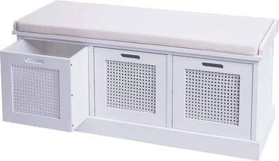 Bank MCW-J49, gestoffeerde bank garderobe bank, kussens opbergdozen opbergvak 47x110x40cm ~ wit, bekleding crème-wit