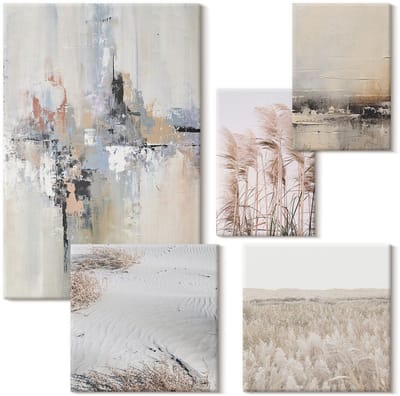 Wallfluent Set van canvas schilderijen - Stijlvolle decoraties in tinten van natuur en minimalisme Canvas Schilderijen Set - Set van 5 Canvas Schilderijen - Beige Set van Canvas Prints - Texturen Canvas Kunst Set - Boheemse Canvas Kunst Set