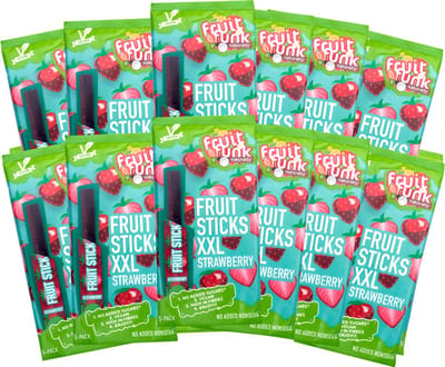 Fruitfunk Fruitsticks XXL Strawberry (12 x 5-pack) Fruitsnoep - Fruitsnack - verantwoord snoep - Vegan - suikerbewust snoep
