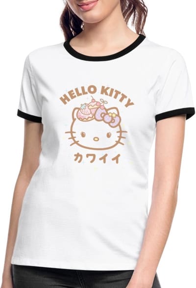 Hello Kitty Kawaii Stijlen Met Sterren Vrouwen Contrast Shirt
