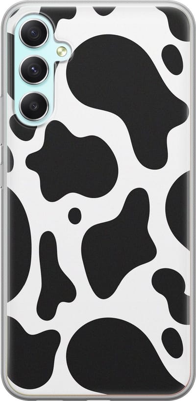 Leuke Telefoonhoesjes - Hoesje geschikt voor Samsung Galaxy A34 - Koeienprint - Soft case - TPU - Print / Illustratie - Zwart, Wit