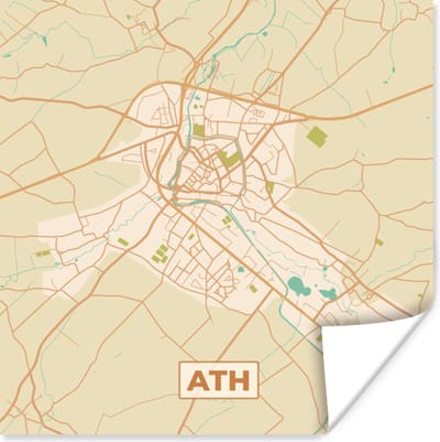 Poster Kaart - België - Ath - Stadskaart - Plattegrond - 100x100 cm XXL