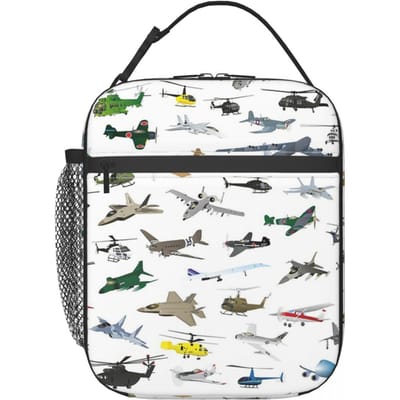 Diverse Kleurrijke Vliegtuigen En Helikopters Geïsoleerde Lunchtas voor Vrouwen Kantoor Koeltas Thermische Voedseldoos Tote Lunchboxen One Size black