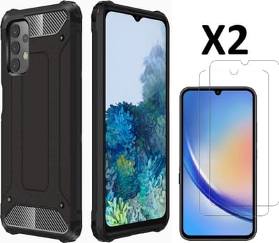 Hoesje Geschikt Voor Samsung Galaxy A34 Hoesje Schokbestendig Hybride hoesje Zwart - Hoesje Geschikt Voor Samsung Galaxy A34 Hoesje Heavy Duty Rugged Armour Cover - Galaxy A34 2x Screenprotector
