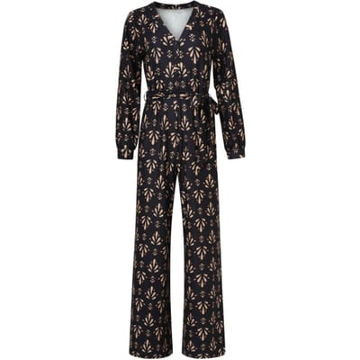 Smashed Lemon Stretchstof ornament geprint jumpsuit in zwart en camel |