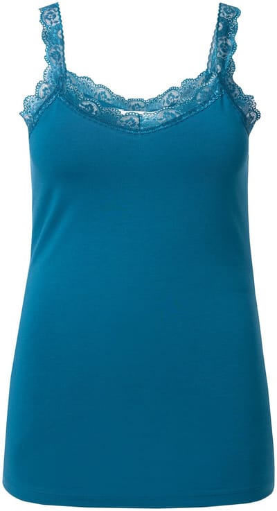 MIAMODA - Dames - Top slim fit jersey kant - Donkerpetrol - Maat 46