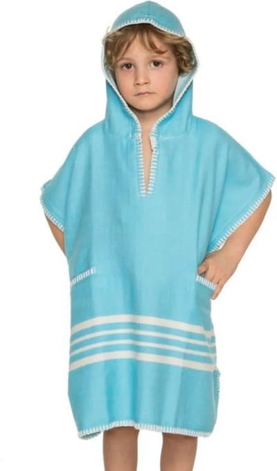 Kinder Strandponcho Hamam Turquoise - 2-3 jaar - - jongens/meisjes/unisex pasvorm - poncho handdoek voor kinderen met capuchon - zwemponcho - badcape - badponcho