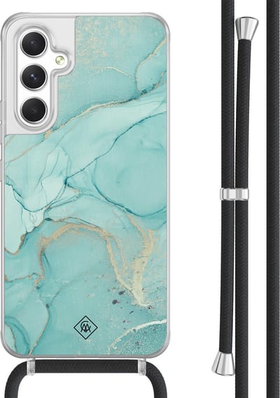 Casimoda® hoesje met koord - Geschikt voor Samsung A54 - Marmer mint groen - Afneembaar koord - TPU/acryl - Mint