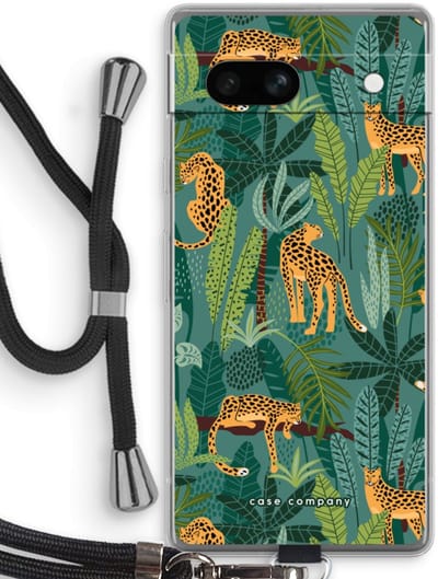 Case Company® - Hoesje met koord geschikt voor Google Pixel 7A hoesje met Koord - Luipaard 2 - Telefoonhoesje met Zwart Koord - Bescherming aan alle Kanten en Over de Schermrand