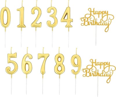 Set van 12 Verjaardagstaartkaarsen Cijfers 0 t/m 9 Goud Glitter Stijlvol Decoratie