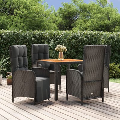 vidaXL - 5-delige - Tuinset - met - kussens - poly - rattan - zwart