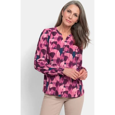Satijnen blouse van zuivere viscose - bessen / gedess. - Gr. 22 van Goldner Fashion
