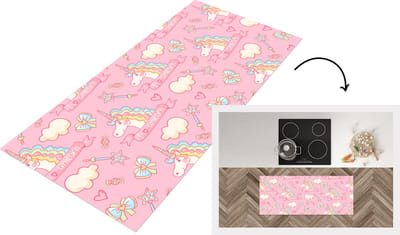 Keukenloper - Loper keuken - Unicorn - Roze - Patronen - Kind - 120x50 cm - Keukenloper vinyl
