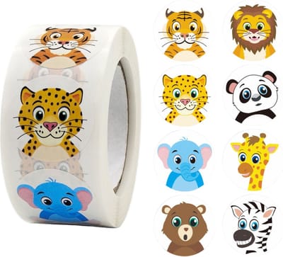 500 Stickers Op Rol - 2.5cm - Dierentuin Dieren - Beloningsstickers - Stickers Kinderen - Sluitsticker - Sluitzegel - 25mm - 500 Stuks