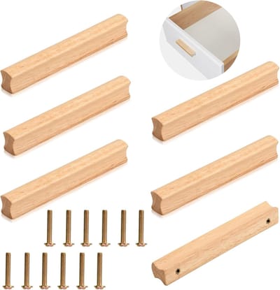 Houten Meubelhandgrepen Set van 6, Universele Kastgrepen met Schroeven, 64mm Gatafstand, Ideaal voor Keukens, Deuren en Lades