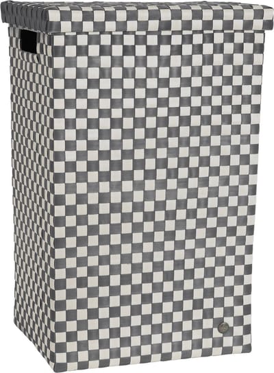 Handed By - Wasmand met deksel - Opbergmand - 81 liter - Cube XL - donkergrijs geruit patroon