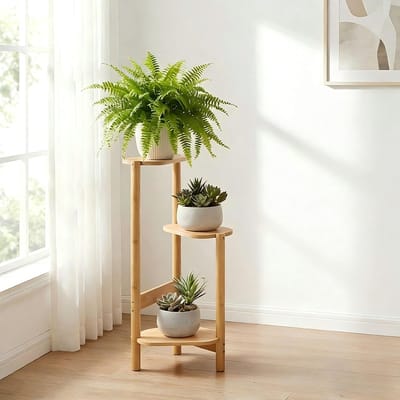 unho Plantenstandaard Binnen - Plantenplank Buiten - Bamboe Plantenrek - Plantenpothouder - 3 Etage - voor Woonkamer Patio Home Decor