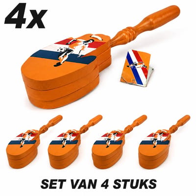 WK Voetbal 2026 Oranje Klepper Set van 4 – Holland Supporters Kleppers – Houten Voetbal Fan Gadget