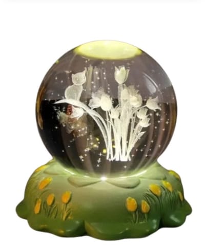 8CM Kristallen Bol – Gesneden Roos & Anjer Bloem – Kerst Cadeau Decoratie – Warme Kleine Nachtlamp Voor Thuis – Sfeervolle Ornamenten – Verjaardagscadeau