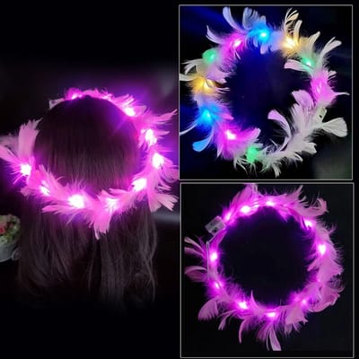 Dailygoody - Led-lichtsnoer - Lichtgevende verenkrans - Hoofdbedekking voor feesten - Elegante haarband - Geschikt voor meisjes - Met 10 LED-lichten