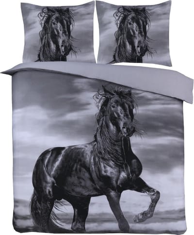 Husch Dekbedovertrek - Fries Paard - 200x200/220 - Zwart/Grijs