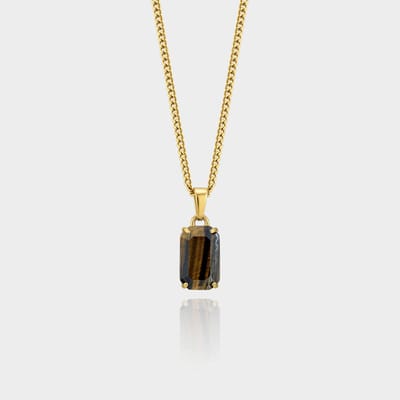 Tiger Eye Gemstone Pendant - Gouden Edelsteen Hanger Ketting - 50 cm lang - Ketting Heren met Hanger - Olympus Jewelry