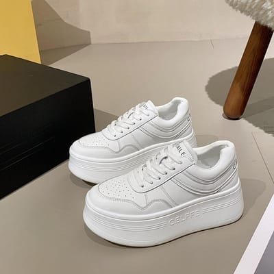 Chaussures à plateforme super légères blanches pour femmes, nouvelles chaussures à muffins en cuir véritable, baskets décontractées blanches pures et assorties 35 blanc